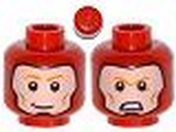Red Minifig, Head Dual Sided Balaclava with Face Hole, Orange Eyebrows, Cheek Lines, Smile / Angry Pattern - Stud Recessed