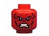 Red Minifig, Head Alien with Black Eyes and White Pupils, Dark Red and Black Wrinkles, Bared Teeth Pattern - Stud Recessed