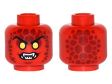 Red Minifigure, Head Alien with Black Thin Eyebrows, Yellow Eyes, Dark Red Scales, Fangs Pattern - Hollow Stud
