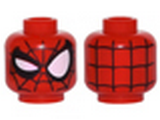 Red Minifig, Head Alien with Spider-Man Black Web and Wink Pattern - Stud Recessed