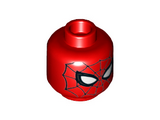 Red Minifig, Head Alien with Spider-Man Black Web and Small White Eyes Pattern - Stud Recessed