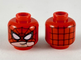 Red Minifigure, Head Alien with Spider-Man Black Web and White Eyes, Mask Pulled Up Showing Mouth Pattern - Hollow Stud