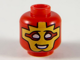 Red Minifigure, Head Yellow Mask with White Eyes and Mouth Pattern - Hollow Stud