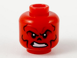 Red Minifigure, Head Alien Black Eyebrows, Black and Dark Red Contour Lines, Small Black Nose, Scowl Pattern