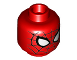 Red Minifigure, Head Alien with Spider-Man Black Web and Large White Eyes Pattern - Hollow Stud