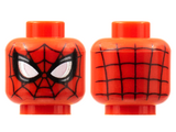 Red Minifigure, Head Alien with Spider-Man Black Web and Large White Eyes, Double Rimmed with Silver Edge Pattern - Hollow Stud