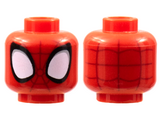 Red Minifigure, Head Alien with Spider-Man Dark Red Web and Large White Eyes Pattern - Hollow Stud
