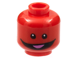 Red Minifigure, Head Alien with Black Eyes and Wide Smile with Dark Pink Tongue Pattern - Hollow Stud