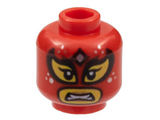 Red Minifigure, Head Balaclava, Yellow Eyes and Mouth with Black Outlines, Silver Spots and Diamond on Forehead, Scowl Pattern - Hollow Stud