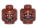 Reddish Brown Minifig, Head Dual Sided Alien with Fangs, Red Eyes and Fur Smiling / Worried Pattern - Stud Recessed