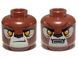 Reddish Brown Minifigure, Head Dual Sided Alien Chima Lion with Orange Eyes, Tan Face and Brown Nose, Closed Mouth / Open Mouth Pattern (Lavertus) - Hollow Stud