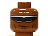Reddish Brown Minifig, Head Glasses with Black and Silver Sunglasses, Crooked Smile, Cheek Lines Pattern (Power Man) - Stud Recessed