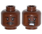 Reddish Brown Minifig, Head Dual Sided Moustache, White Pupils, Determined / Scared with Teeth Pattern - Stud Recessed