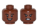 Reddish Brown Minifig, Head Dual Sided Black Eyebrows, White Pupils, Open Mouth Smile / Clenched Teeth Pattern (Cyborg) - Stud Recessed