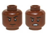 Reddish Brown Minifig, Head Dual Sided Black Eyebrows, White Pupils, Raised Eyebrow / Open Mouth Scowling Teeth Pattern (Finn) - Stud Recessed