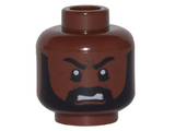 Reddish Brown Minifig, Head Beard Black Full with Side Burns, White Pupils, Open Mouth Grimace Pattern - Stud Recessed