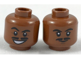 Reddish Brown Minifig, Head Dual Sided Moustache Split, Black Eyebrows, Lopsided Grin / Closed Mouth Pattern (SW Lando) - Stud Recessed