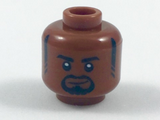 Reddish Brown Minifig, Head Black Eyebrows, Sideburns and Goatee, Lopsided Grin Pattern - Stud Recessed