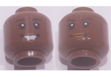 Reddish Brown Minifig, Head Dual Sided Female Black Eyebrows, Red Lips, Open Mouth Smile / Determined Pattern (Mae Jemison) - Stud Recessed