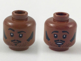 Reddish Brown Minifigure, Head Dual Sided Black Eyebrows, Muttonchops, Pencil Moustache, Stubble, Raised Eyebrow / Surprised Expression Pattern - Hollow Stud