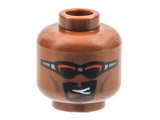 Reddish Brown Minifigure, Head Sunglasses with Red and Black Lenses, Black Goatee, Lopsided Open Mouth Pattern - Hollow Stud