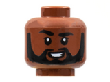 Reddish Brown Minifigure, Head Black Eyebrows, Right Raised, Beard, Smile Showing Teeth Pattern - Hollow Stud