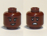 Reddish Brown Minifigure, Head Dual Sided, Black Eyebrows, Smile with Teeth / Scared Pattern Pattern - Hollow Stud