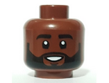 Reddish Brown Minifigure, Head Black Eyebrows and Beard, Open Mouth Smile Pattern - Hollow Stud