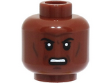 Reddish Brown Minifigure, Head Black Eyebrows, Forehead Lines, Cheek Lines and Chin Dimple, Scowl with Open Mouth and Teeth Pattern - Hollow Stud