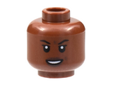 Reddish Brown Minifigure, Head Female Black Eyebrows, Open Smile and White Teeth Pattern - Hollow Stud