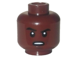 Reddish Brown Minifigure, Head Black Eyebrows, Raised Right Eyebrow, Scowl with Open Mouth and Teeth Pattern - Hollow Stud