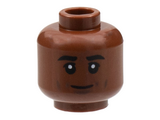 Reddish Brown Minifigure, Head Thick Black Eyebrows, Dark Bluish Gray Cheek Lines and Chin Dimple, Closed Grin Pattern - Hollow Stud