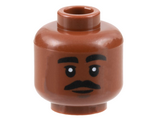 Reddish Brown Minifigure, Head Black Eyebrows and Moustache, Chin Dimple, Smile Pattern - Hollow Stud