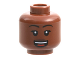 Reddish Brown Minifigure, Head Female Black Eyebrows, Dark Brown Lips, Open Mouth Smile with Teeth and Tongue Pattern - Hollow Stud