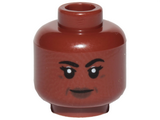 Reddish Brown Minifigure, Head Female Black Eyebrows and Eyelashes, Dark Brown Lips, and Closed Mouth Smile Pattern - Hollow Stud