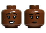 Reddish Brown Minifigure, Head Dual Sided Female Black Eyebrows, Dark Brown Lips, Open Mouth Smile with Teeth / Neutral Pattern - Hollow Stud
