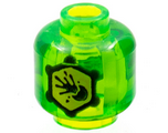 Trans-Bright Green Minifigure, Head without Face Black Outline Yellow Hexagon, Exploding Ball Pattern - Vented Stud