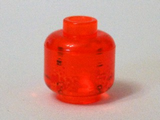 Trans-Neon Orange Minifig, Head with Red and Gold Spatter Pattern - Stud Recessed