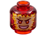 Trans-Red Minifigure, Head Tan and Bright Light Orange Energy Face, Orange Eyes, Scowl Pattern - Vented Stud