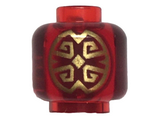 Trans-Red Minifigure, Head without Face with Gold Oriental Pattern on Both Sides - Vented Stud