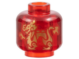 Trans-Red Minifigure, Head without Face with Gold Dragon Pattern on Both Sides - Vented Stud