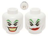 White Minifig, Head Dual Sided Green Eyebrows, Red Lips, Wide Smile / Smirk Pattern (Joker) - Blocked Open Stud
