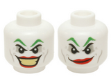 White Minifig, Head Dual Sided Green Eyebrows, Red Lips, Wide Smile / Smirk Pattern (Joker) - Stud Recessed