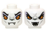 White Minifigure, Head Dual Sided Alien Chima Wolf with Yellow Eyes and Lavender Eye Shadow, Closed Mouth / Open Mouth Pattern (Windra) - Hollow Stud