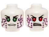 White Minifigure, Head Dual Sided Alien Female with Purple Circuitry, Green Eyes / Red Eyes Pattern (Pixal / P.I.X.A.L.) - Hollow Stud