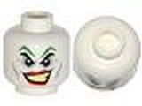 White Minifig, Head Male Wide Angled Smile with Red Lips, Green Eyebrows Pattern (The Joker) - Stud Recessed