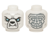 White Minifigure, Head Alien Chima Bear with Black Nose, White Fangs, Blue Eyes and Gray Tribal Markings on Reverse Pattern - Hollow Stud