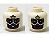 White Minifig, Head Dual Sided Mask with Brown Face and Gold Emblem on Forehead, Open Mouth / Closed Mouth Pattern - Stud Recessed