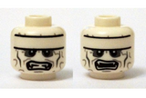 White Minifig, Head Dual Sided Forehead Band, Dark Gray around Eyes, Teeth with Fangs / Open Mouth Pattern (Batzarro) - Stud Recessed