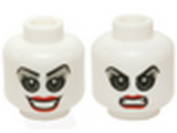 White Minifig, Head Dual Sided Female Gray Eyes and Eye Shadow, Red Lips, Open Smile / Bared Teeth Angry Pattern (Harley Quinn) - Stud Recessed